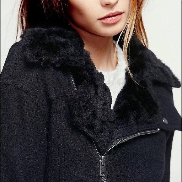 Free People Olive Wool Blend Utility Moto Motorcycle Military Bomber Jacket Coat - Picture 5 of 15